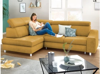 Rohová sedacia súprava Brico, žltá karí látka, ľavý roh