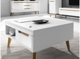 Konferenčný stolík so zásuvkami Nordi, dub riviera/biela lesk