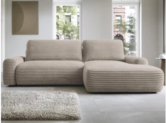 Rohová sedačka Cord, hnedo-béžová taupe štruktúrovaná látka, pravý roh