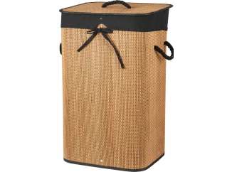 Kôš na prádlo 60 cm, bambus/čierna