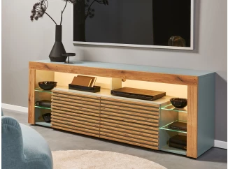 TV stolík Goal, šalviovo zelená/dub evoke, s osvetlením