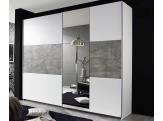 Šatníková skriňa Prenzlau, 218 cm, biela / sivý betón