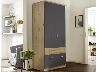 Šatníková skriňa Bremen, 91 cm, dub artisan/tmavo šedá