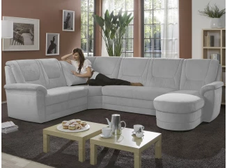 Sedacia súprava Relaxness, tvar U, svetlo šedá látka, s funkciami