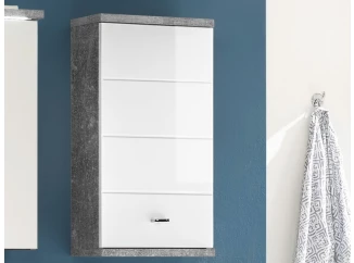 Závesná kúpeľňová skrinka Pool, sivý betón/biely lesk