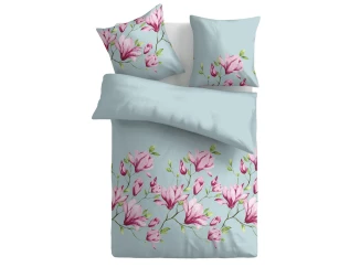 Obliečky Emerald, modré s ružovými kvetmi