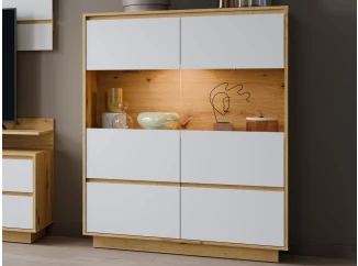 Široká vitrína Foggia, 114 cm, dub artisan/biela