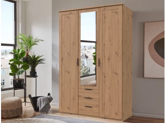 Šatníková skriňa Nadja, 135 cm, dub artisan/zrkadlo