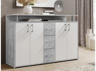 Komoda Drift, šedý betón/biela