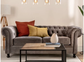 Pohovka Chesterfield, stredně šedá látka