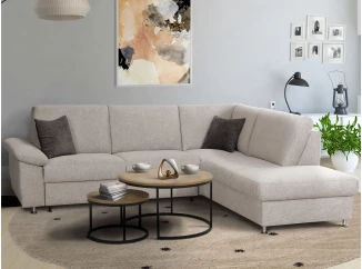 Rohová sedačka Rava, šedo-béžová látka, s rozkladom