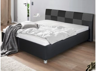 Posteľ Nice 180x200 cm, čierna ekokoža/sivá tkanina, bez matracov