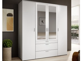 Šatníková skriňa so zrkadlami Vesala, 180 cm, biela