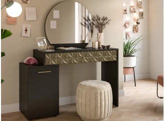 Toaletný stolík so zrkadlom Prismo, čierny/zlatý