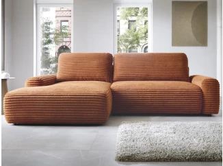 Rohová sedačka Cord, terracota štruktúrovaná látka, ľavý roh