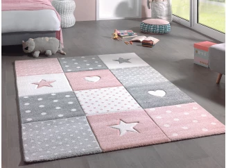 Detský koberec Diamond Kids 120x170 cm, ružový, hviezdy a srdce