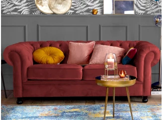 Pohovka Chesterfield, červená látka