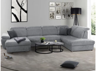 Sedacia súprava Alabama, stredne šedá látka, tvar pravé U, s rozkladom