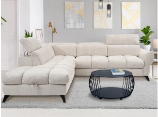 Rohová sedačka Fubu, šedo-krémová štruktúrovaná látka, ľavý roh