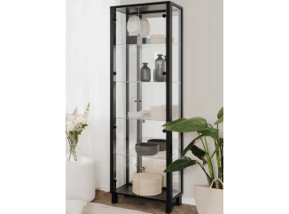 Vysoká vitrína so zrkadlom Elba, 62 cm, čierna