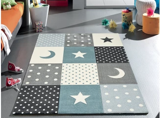 Detský koberec Diamond Kids 120x170 cm, tyrkysový, hviezdy a mesiac