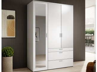 Šatníková skriňa so zrkadlom Vesala, 135 cm, biela