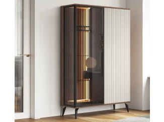 Vitrína Vici 103 cm, orech/kašmírovo béžová, s osvetlením