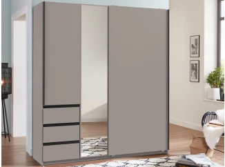 Šatníková skriňa so zrkadlom Heide, 168 cm, sivá sahara