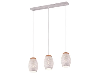 Závesné stropné osvetlenie Bidar 71 cm, biely kov/drevo, 3 svietidlá