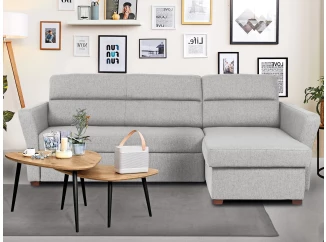 Rohová sedacia súprava Livia, svetlo šedá látka, pravý roh