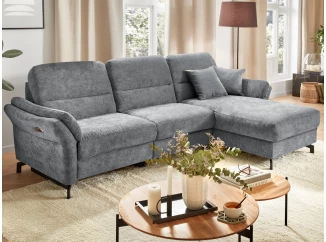 Rohová sedacia súprava Kos, holubia sivá látka, pravý roh, s elektrickým polohovaním