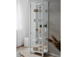 Vysoká vitrína so zrkadlom Elba, 62 cm, biela