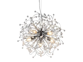 Luster Gloria, 5 svietidiel, lesklý chróm, imitácia krištáľov