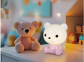 Detská stolná lampička Cutie, ružový medvedík