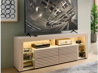 TV stolík Goal, béžová kašmír/dub riva, s osvetlením