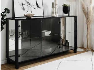 Nízka vitrína so zrkadlom Elba, 160 cm, čierna