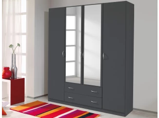 Šatníková skriňa so zrkadlom Case, 181 cm, tmavo šedá