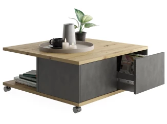 Konferenčný stolík so zásuvkami Twin, dub artisan/vintage optika kovu