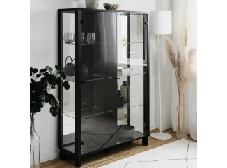 Polovysoká vitrína so zrkadlom Elba, 100 cm, čierna