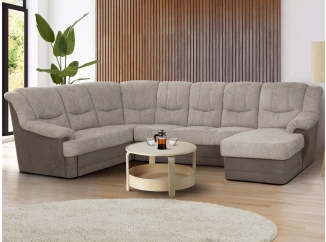 Sedacia súprava Orion, tvar ľavej U, šedá/béžová látka, s rozkladom