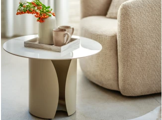 Okrúhly konferenčný stolík Kira, 60 cm, krémová/imitácia svetlého mramoru