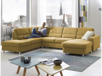 Sedacia súprava Pongau, tvar U, horčicovo žltá látka, bez funkcií