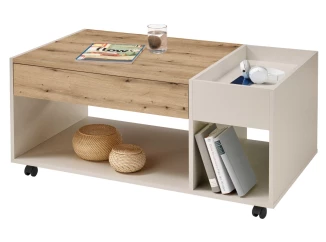 Konferenčný stolík s priehradkami Emil, béžový kašmír/dub artisan