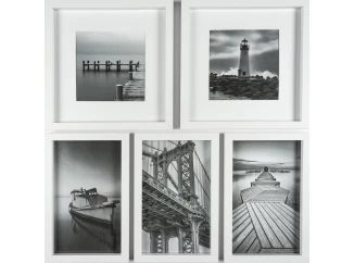 Multirám pre 5 ks foto 15x24 cm + 14x14 cm, biele drevo