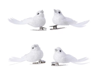 Vianočné dekorácie/ozdoby (4 ks) Biele vtáčiky na klipe