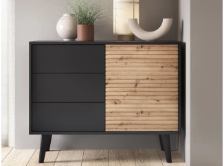 Skrinka so  zásuvkami Willow, čierna/dub artisan