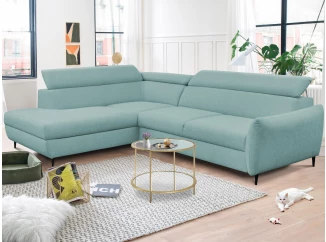 Rohová sedacia súprava Othello, mentolovo zelená látka, ľavý roh