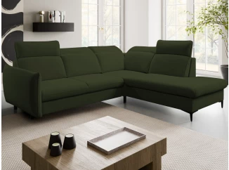 Rohová sedacia súprava Glow, fľaškovo zelená látka, pravý roh