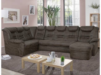 Sedacia súprava Elvis U, hnedá látka v optike koža, bez rozkladu