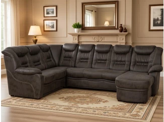 Sedacia súprava Elvis U, hnedá látka v optike koža, bez rozkladu